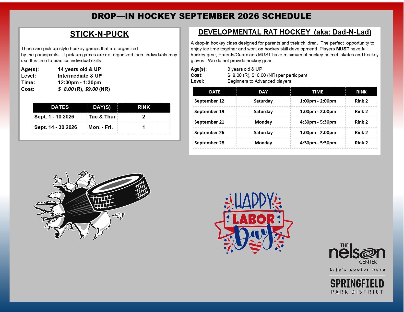 Drop-in Hockey Schedule